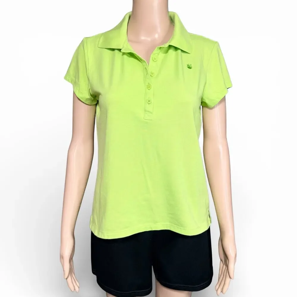 Gloria Vanderbilt Womens Polo T Shirt Top Short Sleeve Collared Neon Green PS